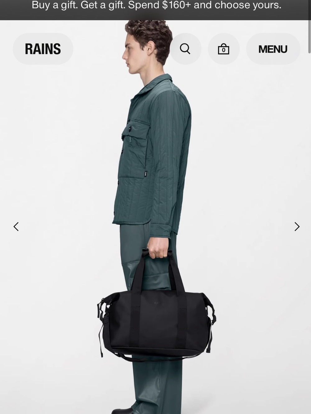 NWT RAINS Black Waterproof Weekend Bag W3 Unisex